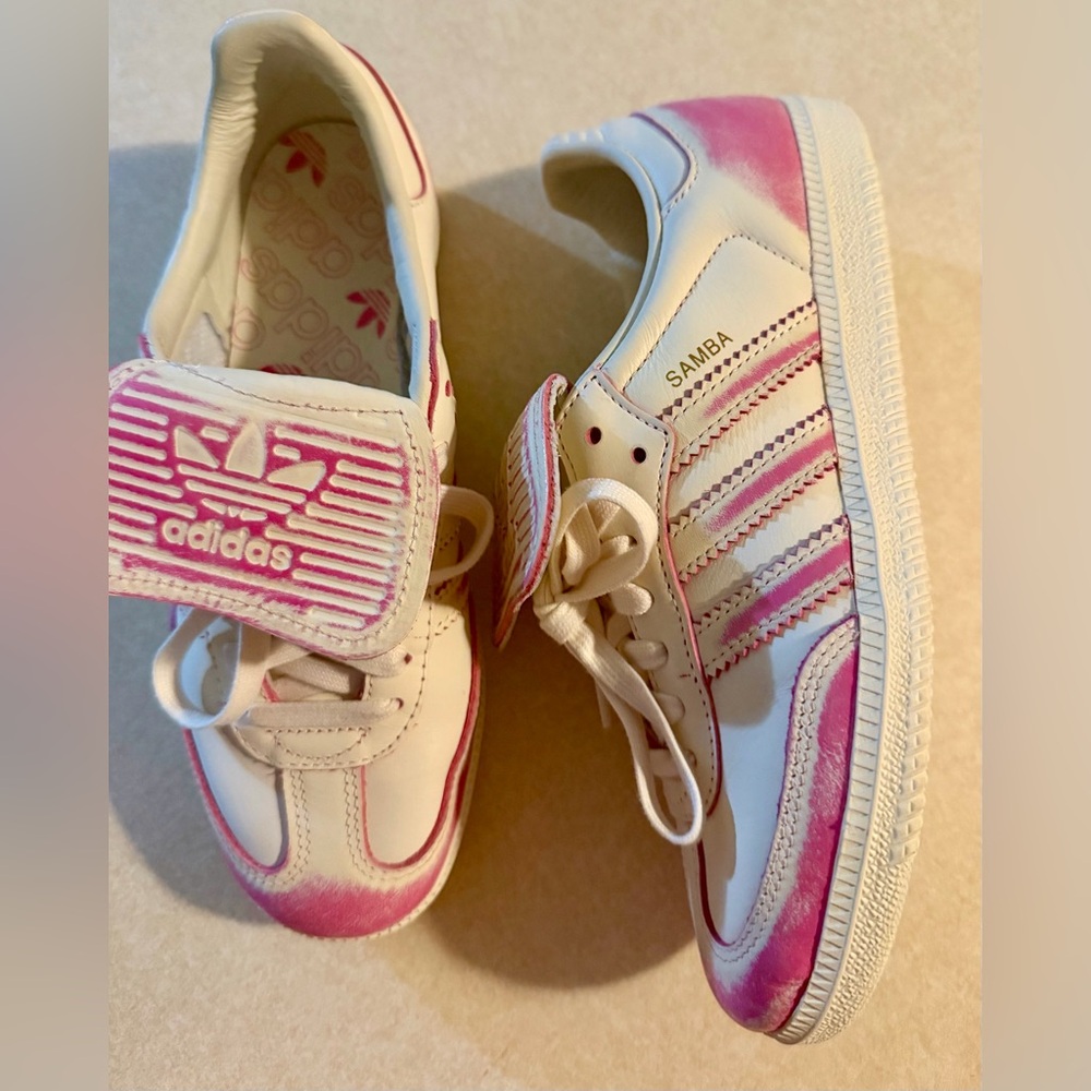Adidas Samba Distressed Pack Cream White/ Shock Pink Leather Sneakers Women’s 7 - Picture 3 of 11